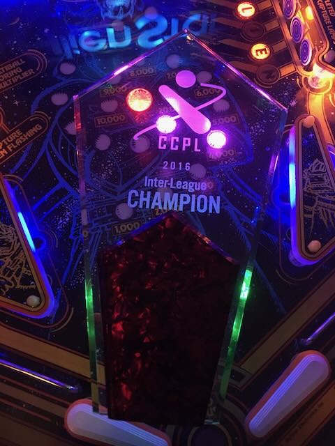 The 2018 CCPL Inter-League Champion award resting on a lit playfield